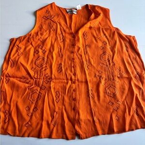 Vintage Orange Embroidered Sheer Blouse Plus Size 26